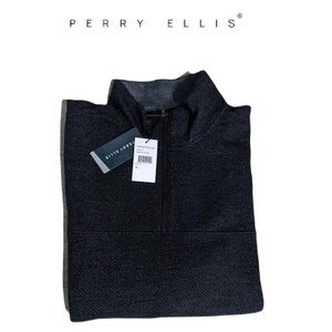 Perry Ellis Mens Charcoal Heather Quarter Zip Jacket/Pullover Sweater XL